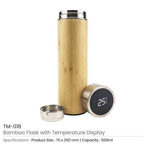 Bamboo Flask with Temperature Display - Image 2