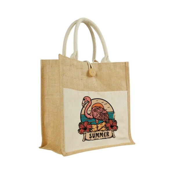 Eco-Friendly Jute Bags with Front Cotton Pocket & Button Closure - Image 4
