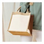 Eco-Friendly Jute Bags with Front Cotton Pocket & Button Closure - Image 3