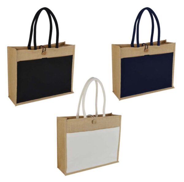 MONCLOVA - Jute Bag with Canvas Pocket - Black - Image 2