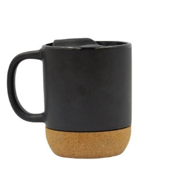 LUCCA - Giftology Ceramic Mug with Cork and Lid - Black - Image 1