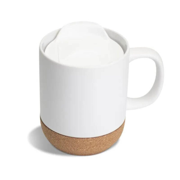 LUCCA - Giftology Ceramic Mug with Cork and Lid - White - Image 1