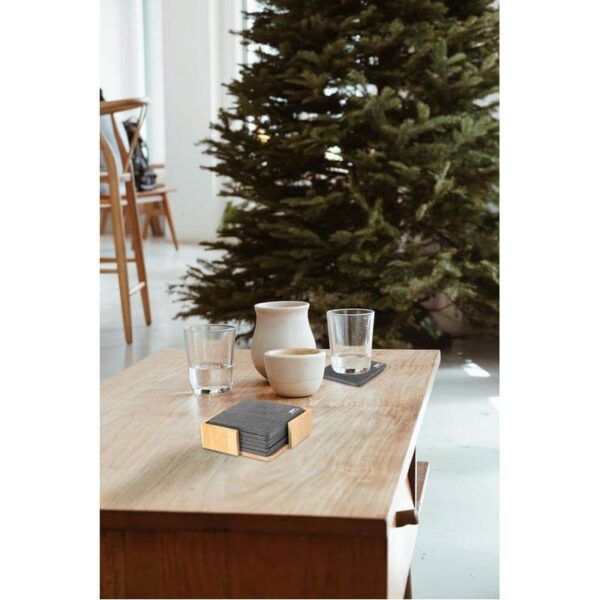 LAAX - Eco-Neutral RPET Set of 6 Felt Coasters with Bamboo Stand - Image 4
