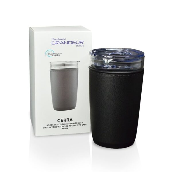 CERRA - Hans Larsen Premium Glass Tumbler with Recycled Protective Sleeve - Black - Image 2