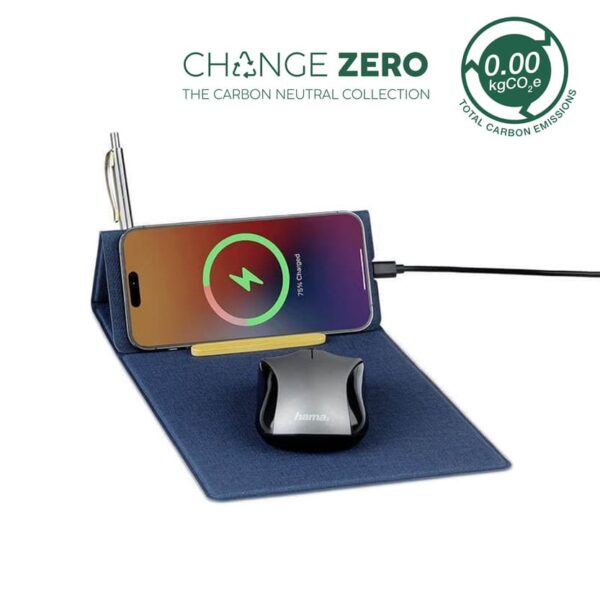 BLACE - CHANGE ZERO Recycled PU 15W Wireless Mousepad & Desk Organizer - Navy Blue - Image 1