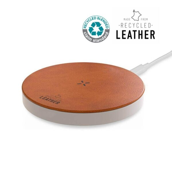 ANZIO - Recycled Leather 15W Wireless Charger - White/Tan - Image 1