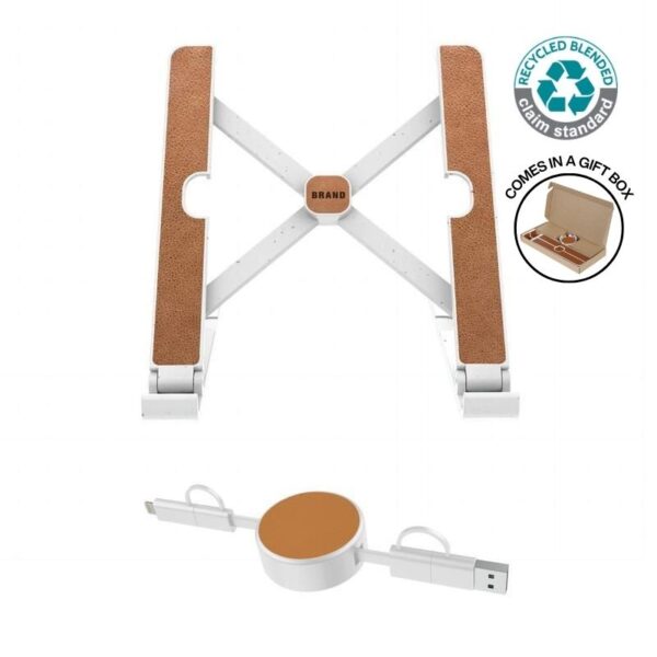 BRELA - @memorii Set of Recycled Laptop Stand and retractable cable - White - Image 1