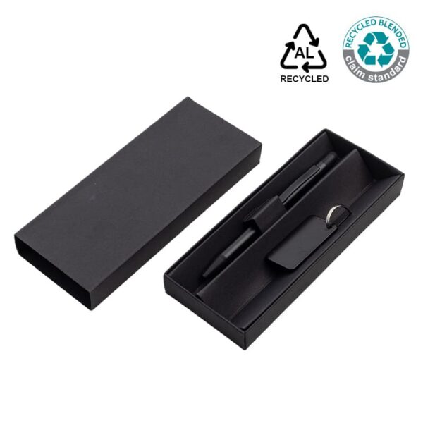 ANGLA - Gift Set of RCS Recycled Aluminium Pen and Keychain - Black - Image 1