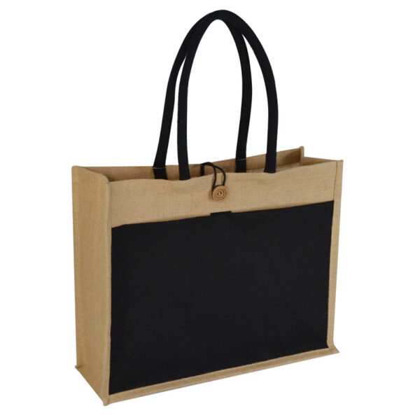 MONCLOVA - Jute Bag with Canvas Pocket - Black - Image 1