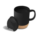 LUCCA - Giftology Ceramic Mug with Cork and Lid - Black - Image 3