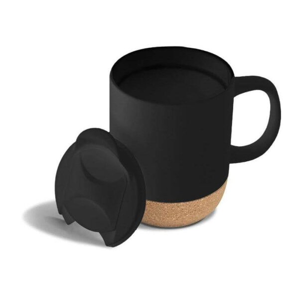 LUCCA - Giftology Ceramic Mug with Cork and Lid - Black - Image 3