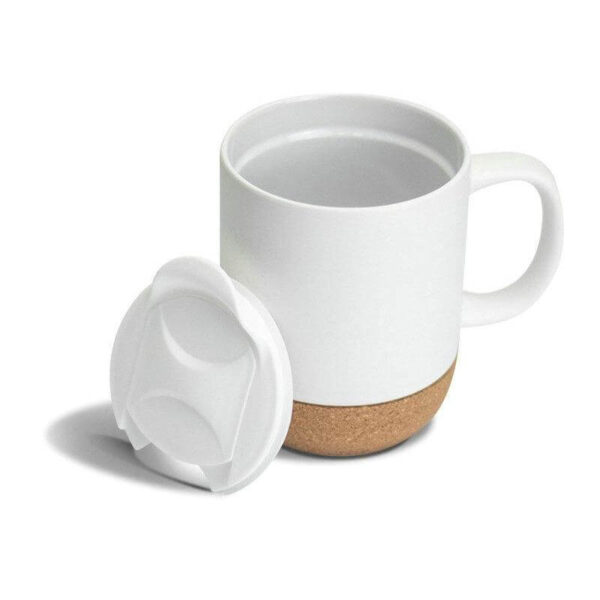 LUCCA - Giftology Ceramic Mug with Cork and Lid - White - Image 3