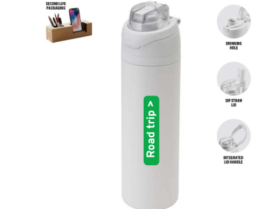 Offroad Recycled Stainless Steel Bottle with Dual Sip Lid - White